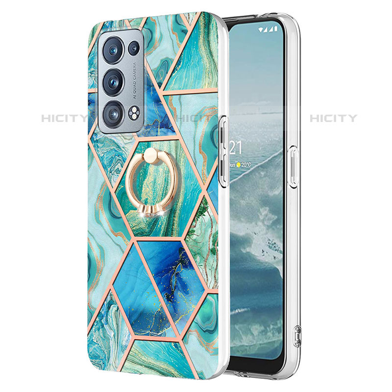 Funda Silicona Gel Goma Patron de Moda Carcasa con Anillo de dedo Soporte Y01B para Oppo Reno6 Pro 5G