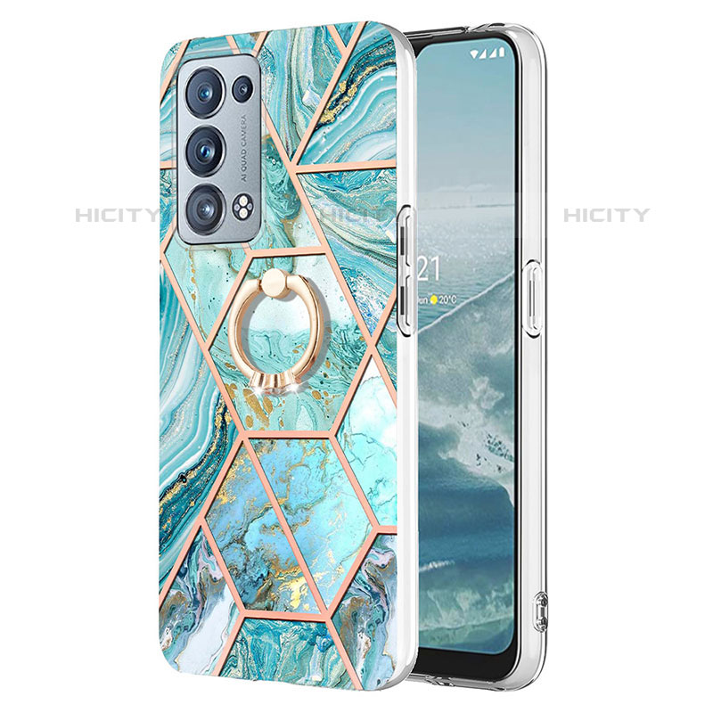 Funda Silicona Gel Goma Patron de Moda Carcasa con Anillo de dedo Soporte Y01B para Oppo Reno6 Pro+ Plus 5G