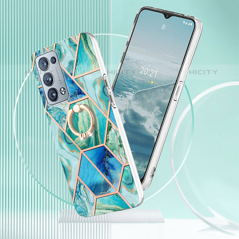 Funda Silicona Gel Goma Patron de Moda Carcasa con Anillo de dedo Soporte Y01B para Oppo Reno6 Pro+ Plus 5G