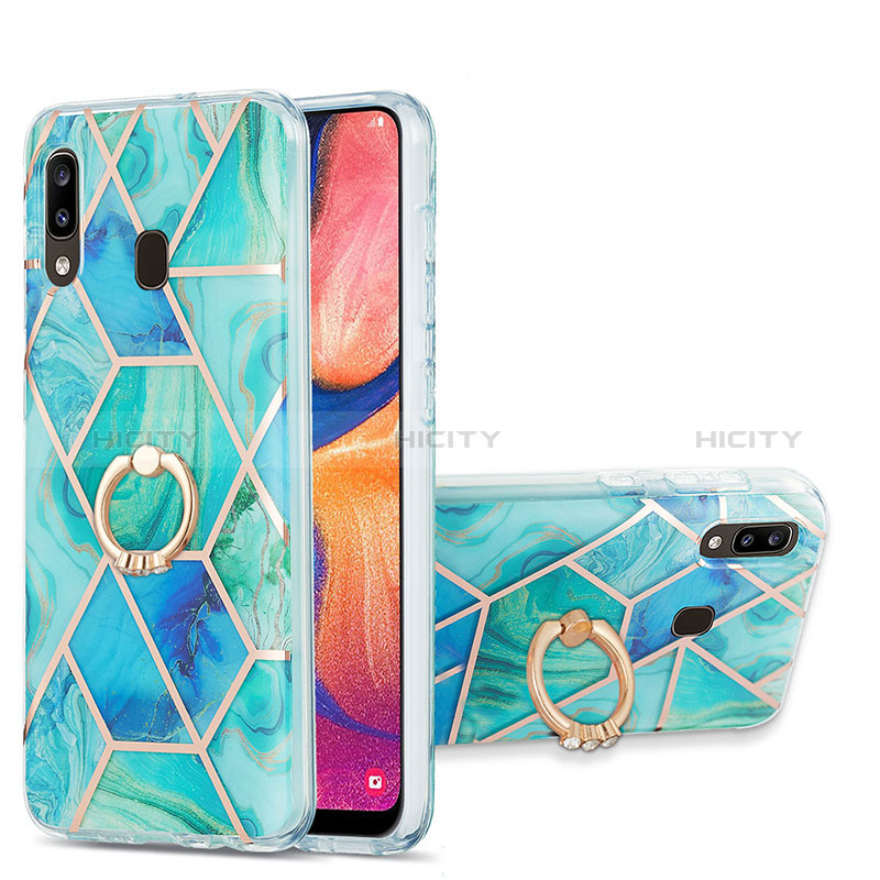 Funda Silicona Gel Goma Patron de Moda Carcasa con Anillo de dedo Soporte Y01B para Samsung Galaxy A20