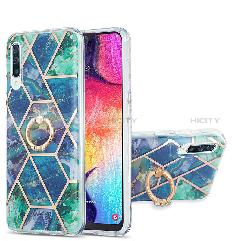 Funda Silicona Gel Goma Patron de Moda Carcasa con Anillo de dedo Soporte Y01B para Samsung Galaxy A50S