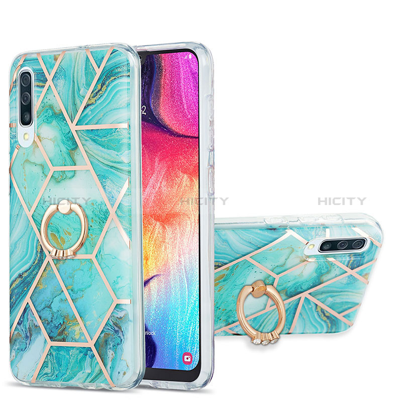 Funda Silicona Gel Goma Patron de Moda Carcasa con Anillo de dedo Soporte Y01B para Samsung Galaxy A50S