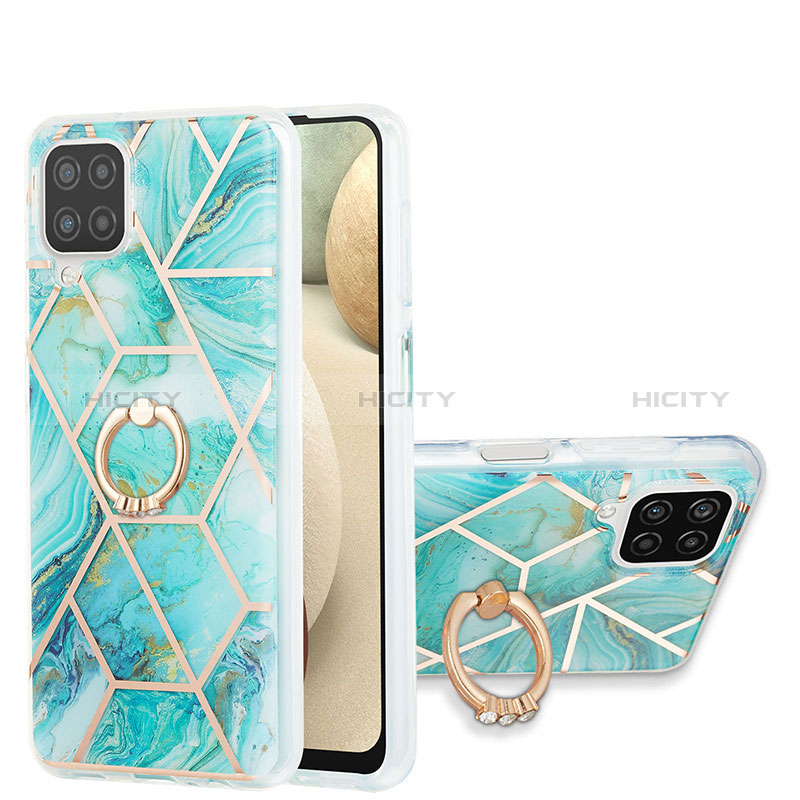 Funda Silicona Gel Goma Patron de Moda Carcasa con Anillo de dedo Soporte Y01B para Samsung Galaxy F12