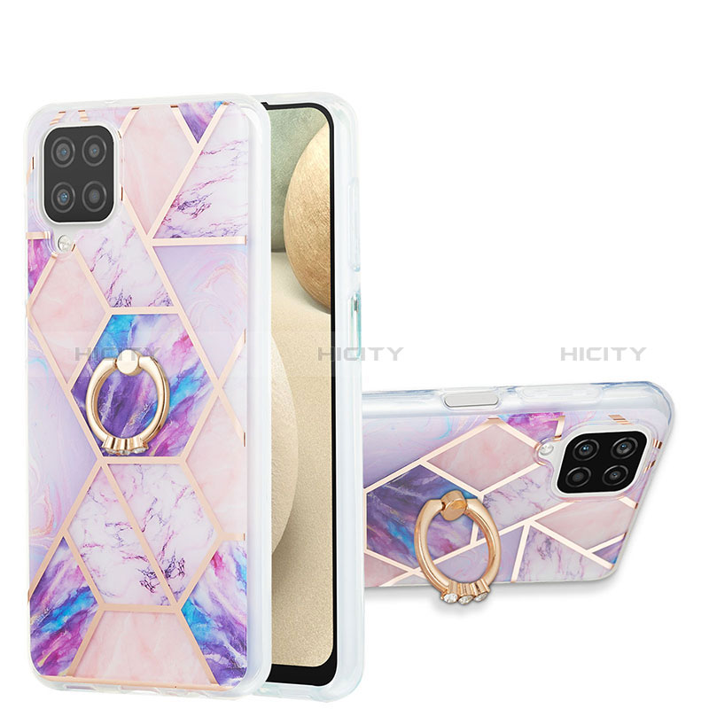 Funda Silicona Gel Goma Patron de Moda Carcasa con Anillo de dedo Soporte Y01B para Samsung Galaxy F12