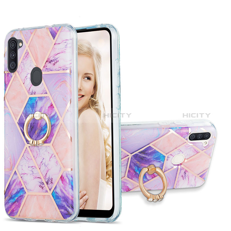 Funda Silicona Gel Goma Patron de Moda Carcasa con Anillo de dedo Soporte Y01B para Samsung Galaxy M11