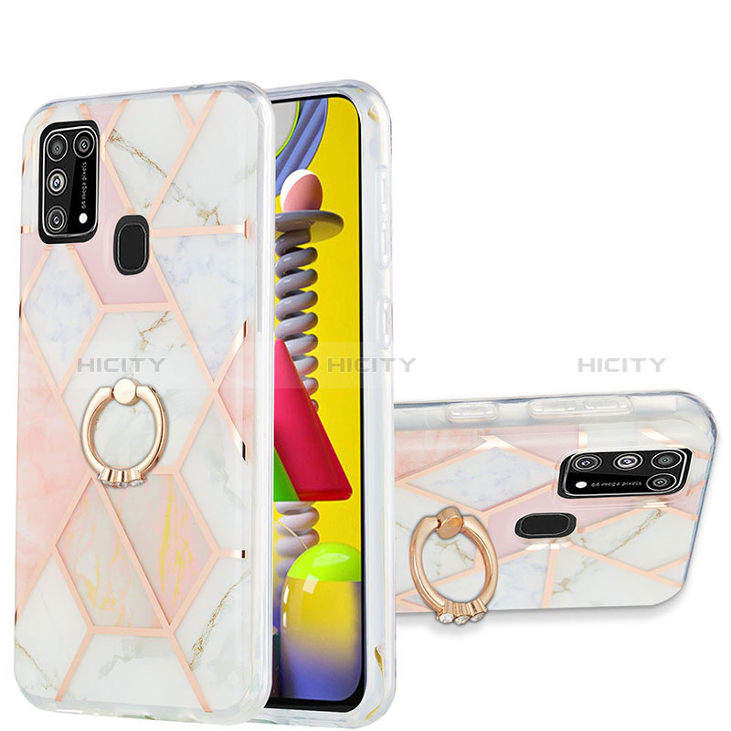 Funda Silicona Gel Goma Patron de Moda Carcasa con Anillo de dedo Soporte Y01B para Samsung Galaxy M21s