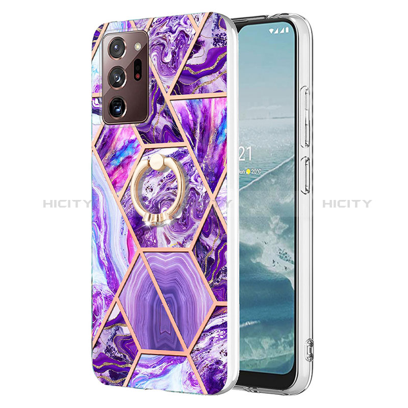 Funda Silicona Gel Goma Patron de Moda Carcasa con Anillo de dedo Soporte Y01B para Samsung Galaxy Note 20 Ultra 5G Morado