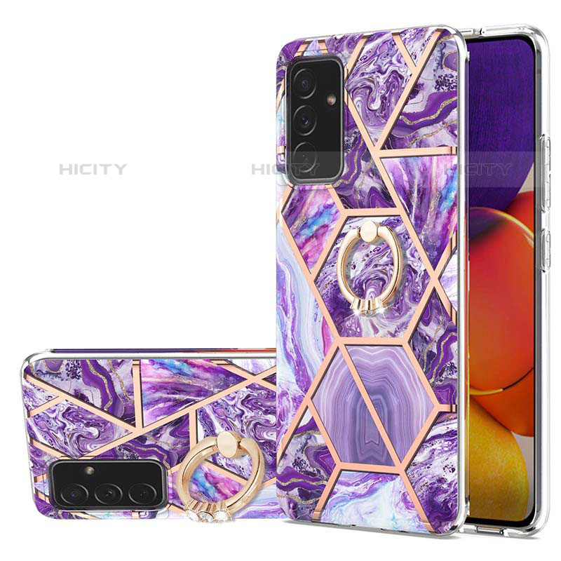 Funda Silicona Gel Goma Patron de Moda Carcasa con Anillo de dedo Soporte Y01B para Samsung Galaxy Quantum2 5G Morado