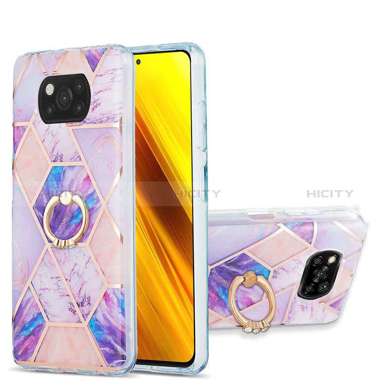 Funda Silicona Gel Goma Patron de Moda Carcasa con Anillo de dedo Soporte Y01B para Xiaomi Poco X3 Pro