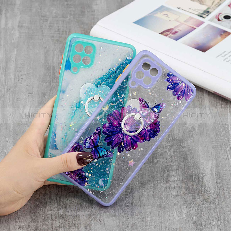 Funda Silicona Gel Goma Patron de Moda Carcasa con Anillo de dedo Soporte Y01X para Samsung Galaxy A12