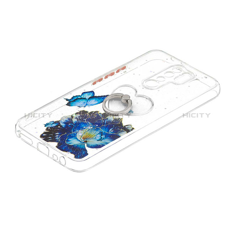 Funda Silicona Gel Goma Patron de Moda Carcasa con Anillo de dedo Soporte Y01X para Xiaomi Redmi 9 Azul