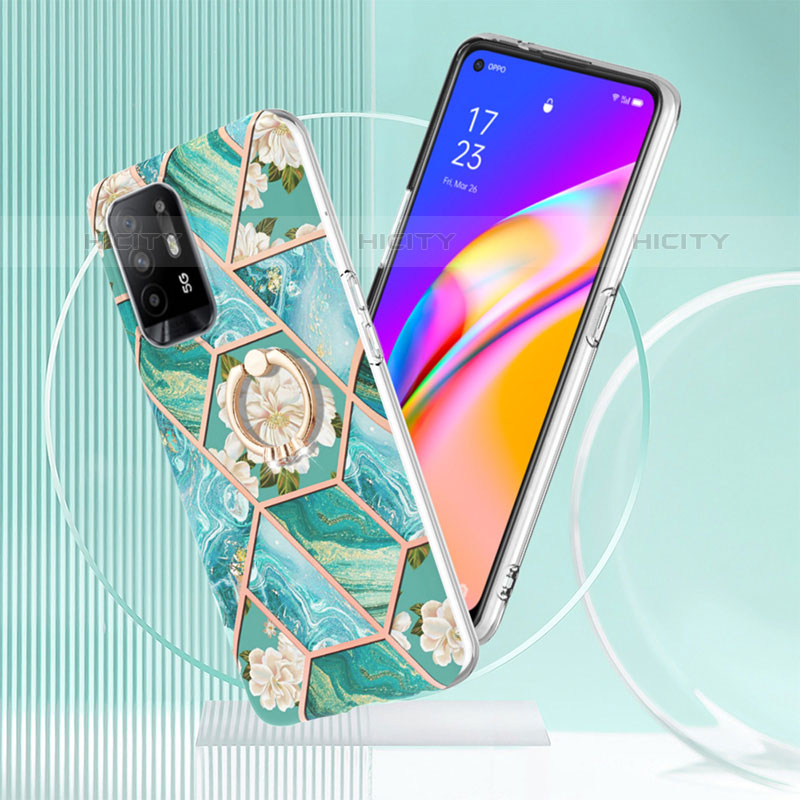 Funda Silicona Gel Goma Patron de Moda Carcasa con Anillo de dedo Soporte Y02B para Oppo F19 Pro+ Plus 5G