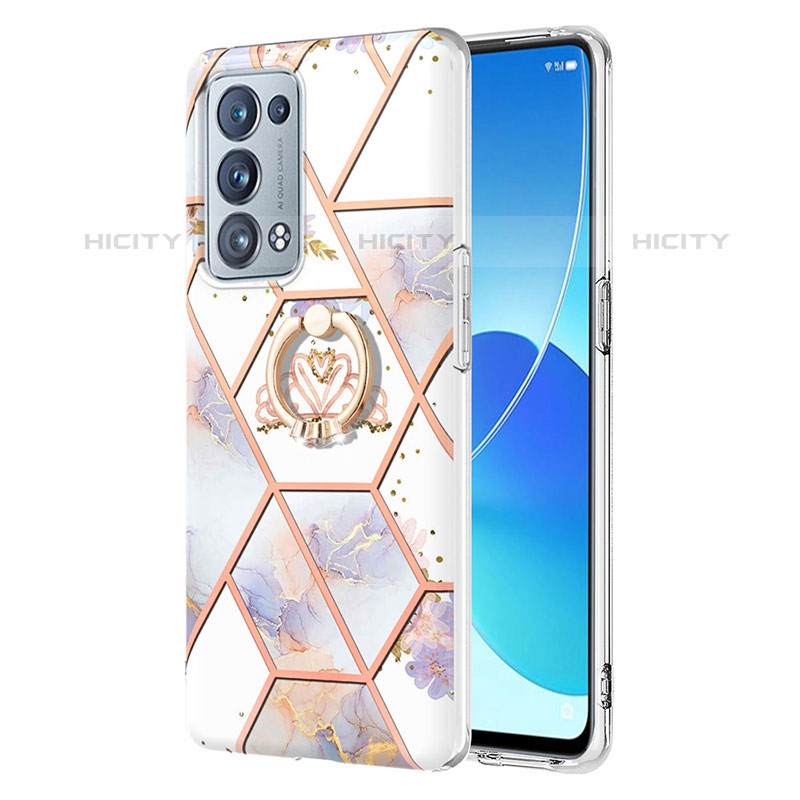 Funda Silicona Gel Goma Patron de Moda Carcasa con Anillo de dedo Soporte Y02B para Oppo Reno6 Pro 5G Gris