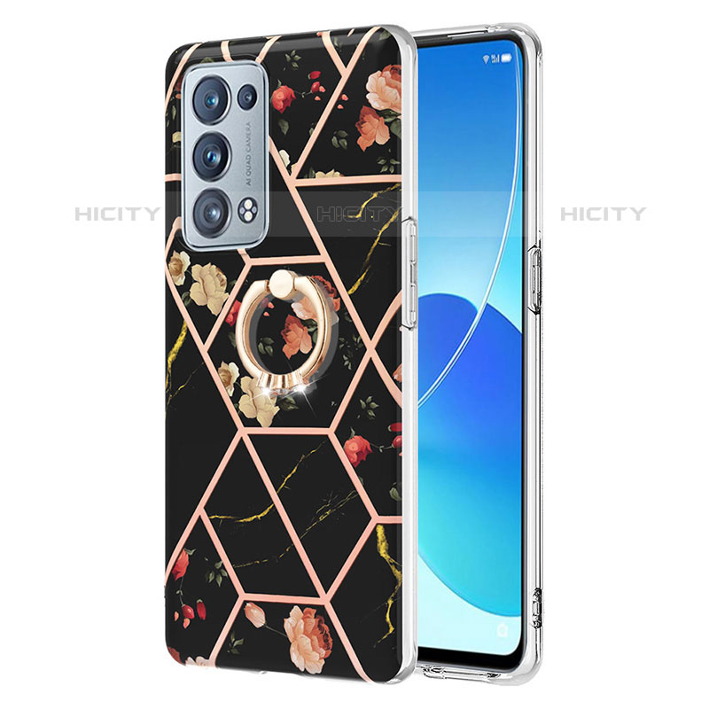 Funda Silicona Gel Goma Patron de Moda Carcasa con Anillo de dedo Soporte Y02B para Oppo Reno6 Pro+ Plus 5G