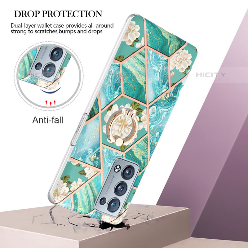 Funda Silicona Gel Goma Patron de Moda Carcasa con Anillo de dedo Soporte Y02B para Oppo Reno6 Pro+ Plus 5G