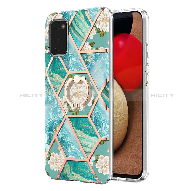 Funda Silicona Gel Goma Patron de Moda Carcasa con Anillo de dedo Soporte Y02B para Samsung Galaxy A02s