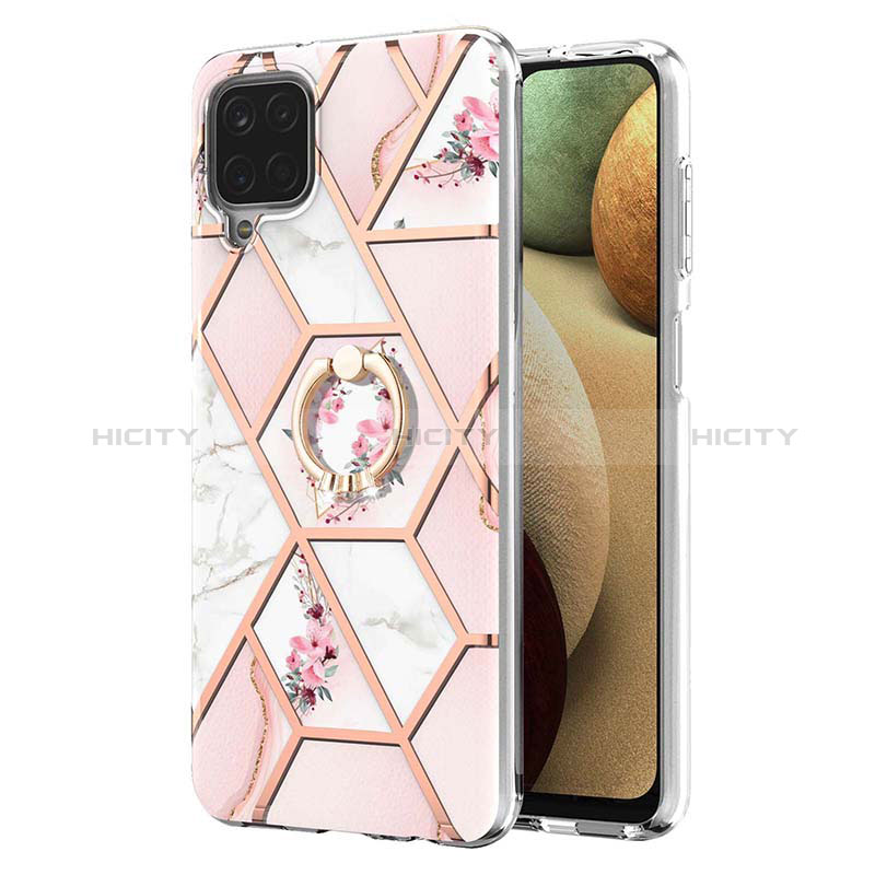 Funda Silicona Gel Goma Patron de Moda Carcasa con Anillo de dedo Soporte Y02B para Samsung Galaxy A12