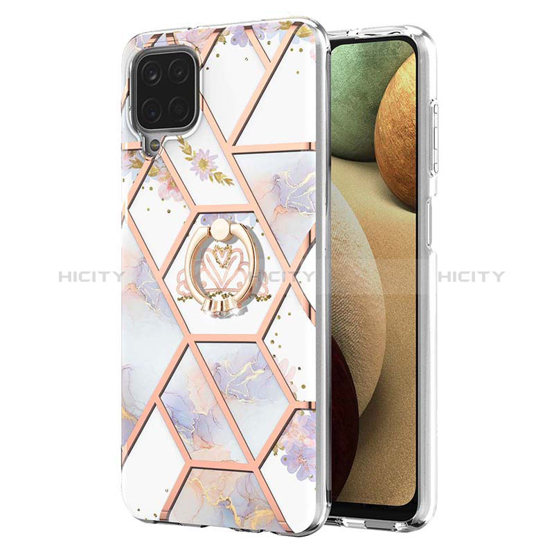 Funda Silicona Gel Goma Patron de Moda Carcasa con Anillo de dedo Soporte Y02B para Samsung Galaxy A12