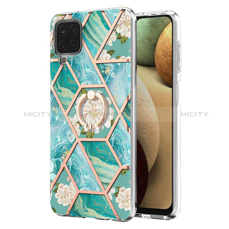 Funda Silicona Gel Goma Patron de Moda Carcasa con Anillo de dedo Soporte Y02B para Samsung Galaxy A12