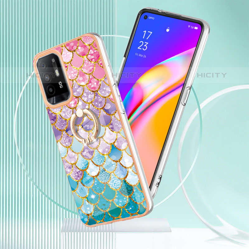 Funda Silicona Gel Goma Patron de Moda Carcasa con Anillo de dedo Soporte Y03B para Oppo F19 Pro+ Plus 5G