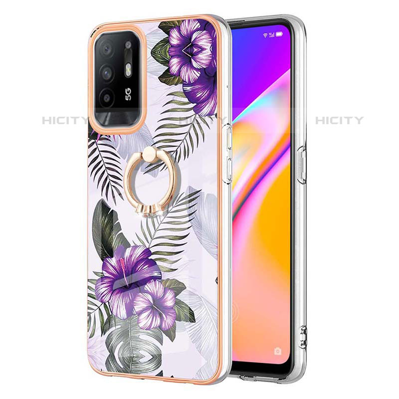 Funda Silicona Gel Goma Patron de Moda Carcasa con Anillo de dedo Soporte Y03B para Oppo F19 Pro+ Plus 5G Morado