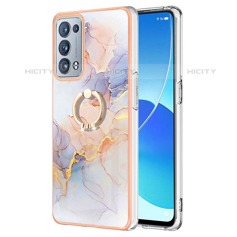 Funda Silicona Gel Goma Patron de Moda Carcasa con Anillo de dedo Soporte Y03B para Oppo Reno6 Pro 5G