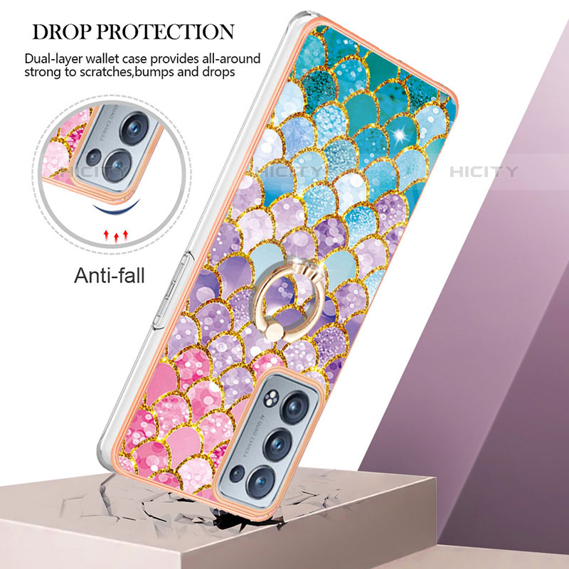 Funda Silicona Gel Goma Patron de Moda Carcasa con Anillo de dedo Soporte Y03B para Oppo Reno6 Pro 5G