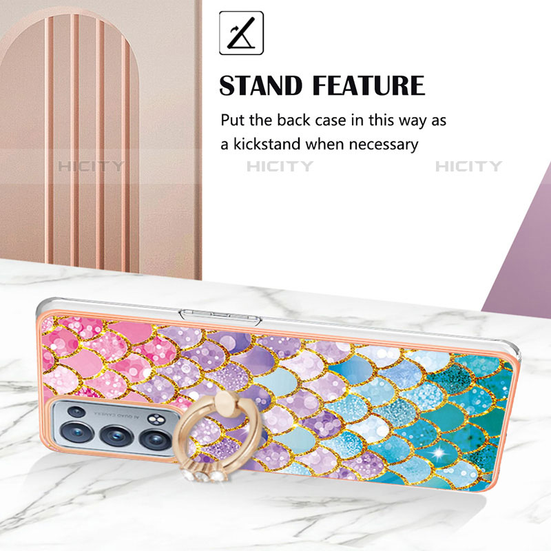 Funda Silicona Gel Goma Patron de Moda Carcasa con Anillo de dedo Soporte Y03B para Oppo Reno6 Pro+ Plus 5G