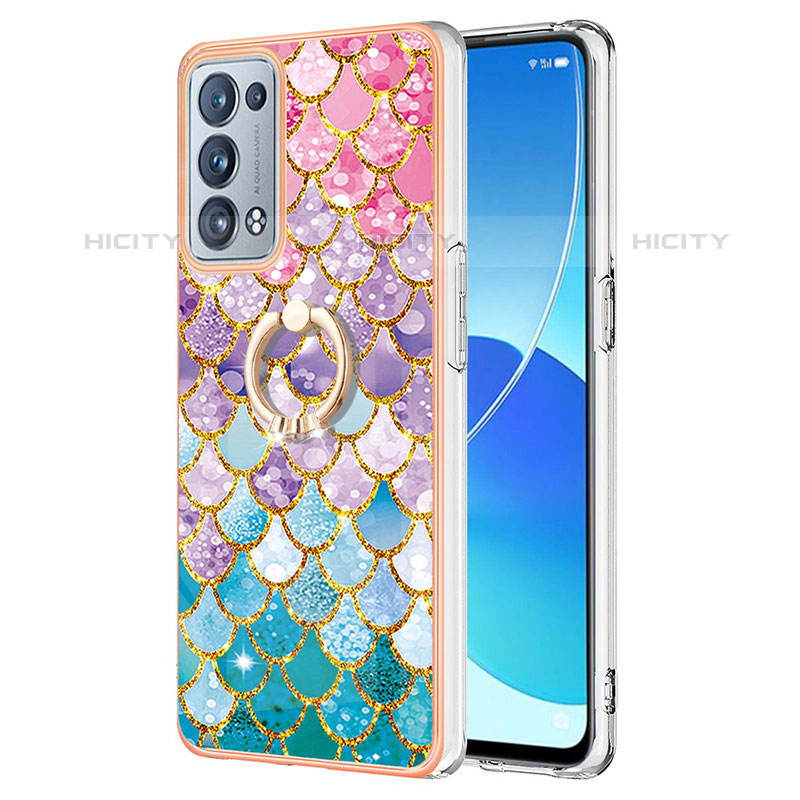 Funda Silicona Gel Goma Patron de Moda Carcasa con Anillo de dedo Soporte Y03B para Oppo Reno6 Pro+ Plus 5G