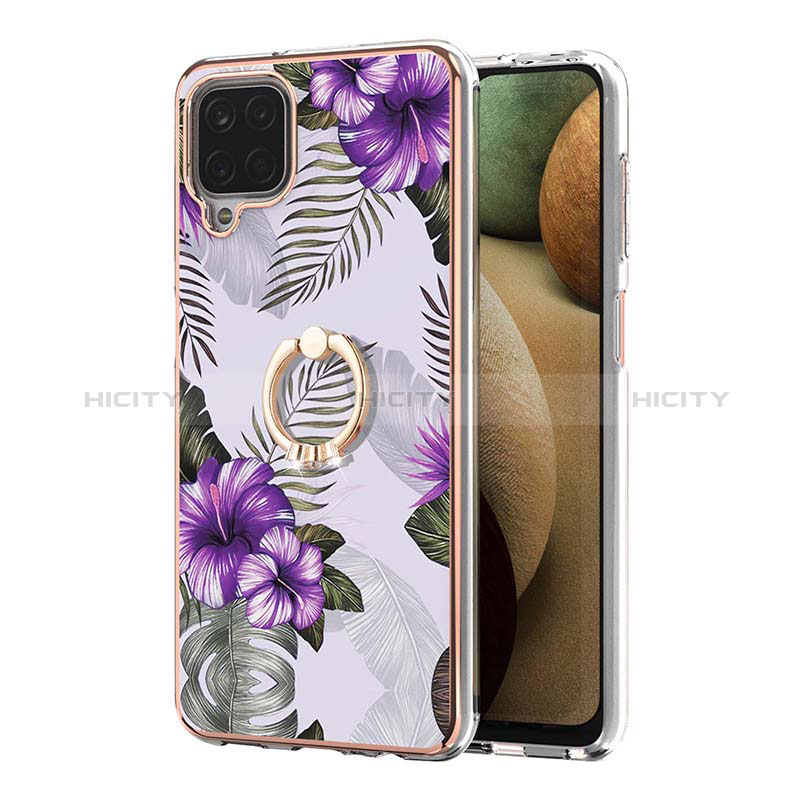 Funda Silicona Gel Goma Patron de Moda Carcasa con Anillo de dedo Soporte Y03B para Samsung Galaxy F12