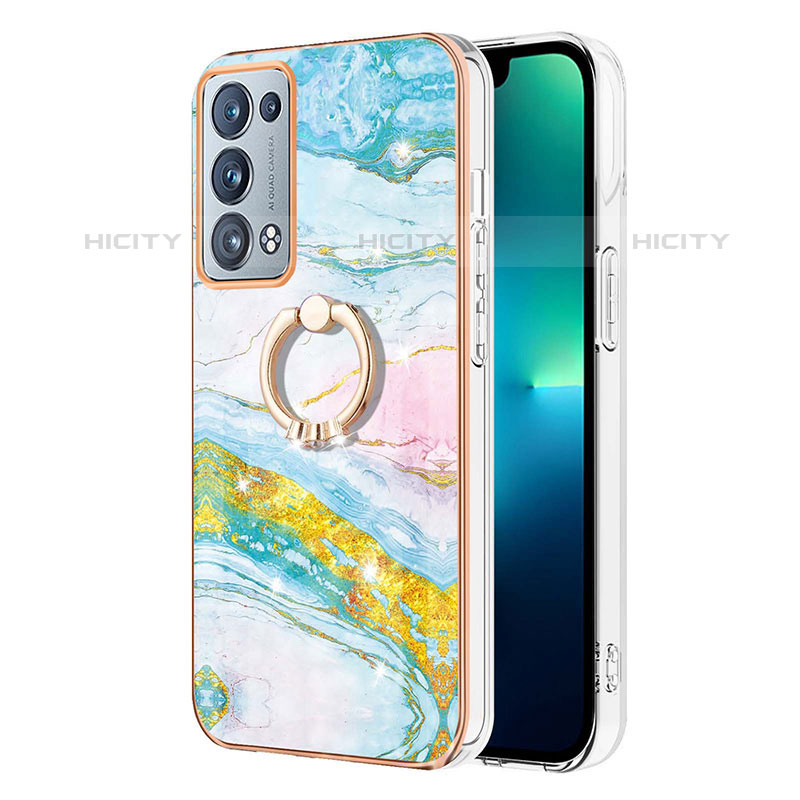 Funda Silicona Gel Goma Patron de Moda Carcasa con Anillo de dedo Soporte Y05B para Oppo Reno6 Pro+ Plus 5G