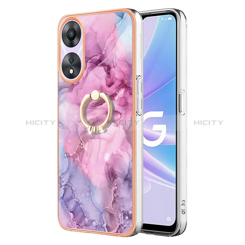 Funda Silicona Gel Goma Patron de Moda Carcasa con Anillo de dedo Soporte YB1 para Oppo A58 5G Rosa