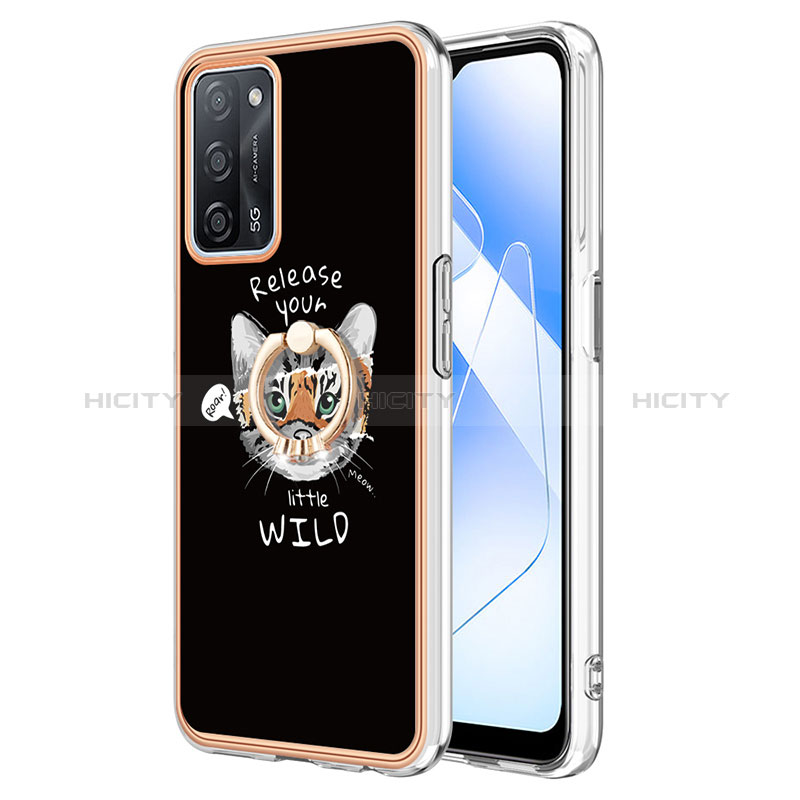 Funda Silicona Gel Goma Patron de Moda Carcasa con Anillo de dedo Soporte YB2 para Oppo A55 5G