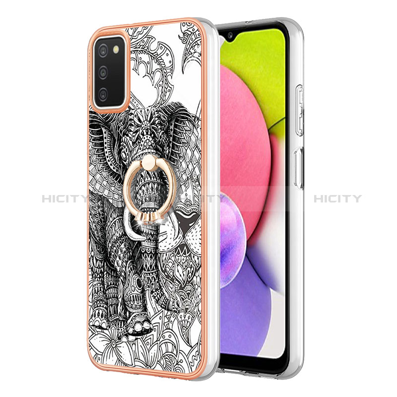 Funda Silicona Gel Goma Patron de Moda Carcasa con Anillo de dedo Soporte YB2 para Samsung Galaxy A02s