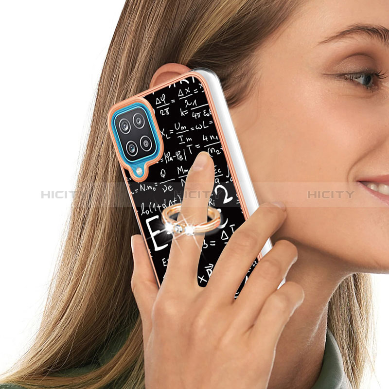 Funda Silicona Gel Goma Patron de Moda Carcasa con Anillo de dedo Soporte YB2 para Samsung Galaxy A12
