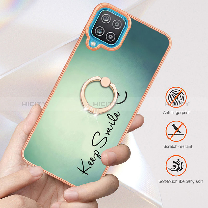 Funda Silicona Gel Goma Patron de Moda Carcasa con Anillo de dedo Soporte YB2 para Samsung Galaxy A12