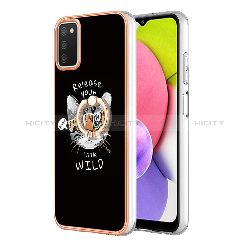 Funda Silicona Gel Goma Patron de Moda Carcasa con Anillo de dedo Soporte YB2 para Samsung Galaxy M02s