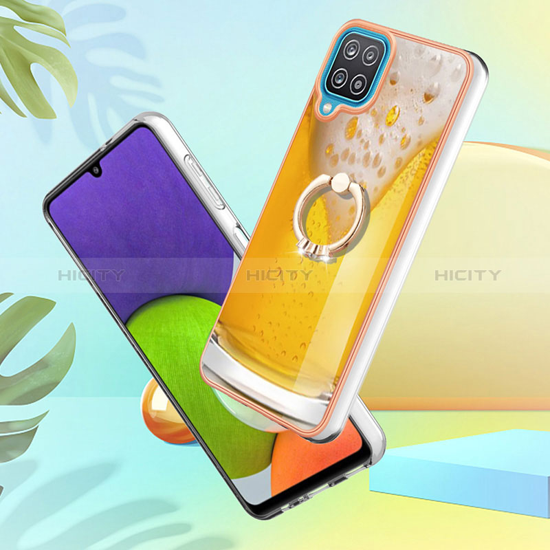 Funda Silicona Gel Goma Patron de Moda Carcasa con Anillo de dedo Soporte YB2 para Samsung Galaxy M12