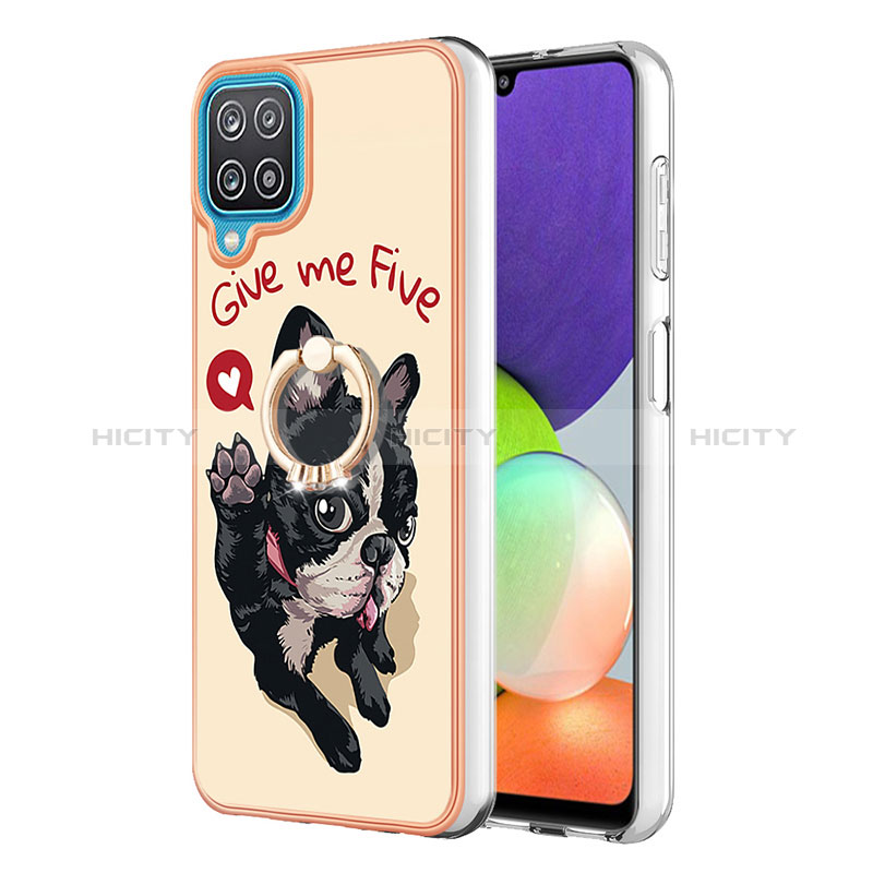 Funda Silicona Gel Goma Patron de Moda Carcasa con Anillo de dedo Soporte YB2 para Samsung Galaxy M12