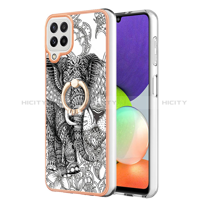 Funda Silicona Gel Goma Patron de Moda Carcasa con Anillo de dedo Soporte YB2 para Samsung Galaxy M32 4G Gris