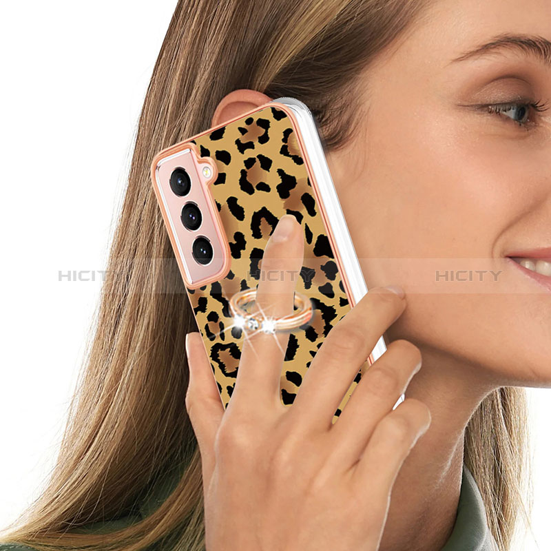Funda Silicona Gel Goma Patron de Moda Carcasa con Anillo de dedo Soporte YB2 para Samsung Galaxy S21 FE 5G
