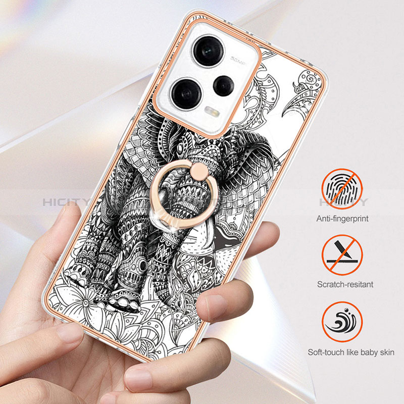 Funda Silicona Gel Goma Patron de Moda Carcasa con Anillo de dedo Soporte YB2 para Xiaomi Redmi Note 12 Pro 5G