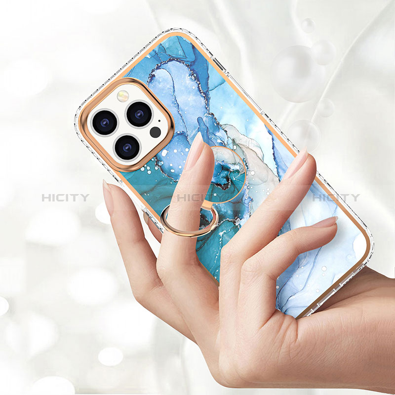 Funda Silicona Gel Goma Patron de Moda Carcasa con Anillo de dedo Soporte YJ1 para Apple iPhone 13 Pro Max