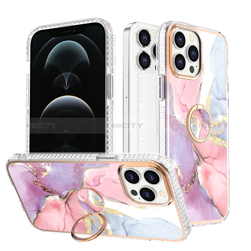 Funda Silicona Gel Goma Patron de Moda Carcasa con Anillo de dedo Soporte YJ1 para Apple iPhone 13 Pro Max