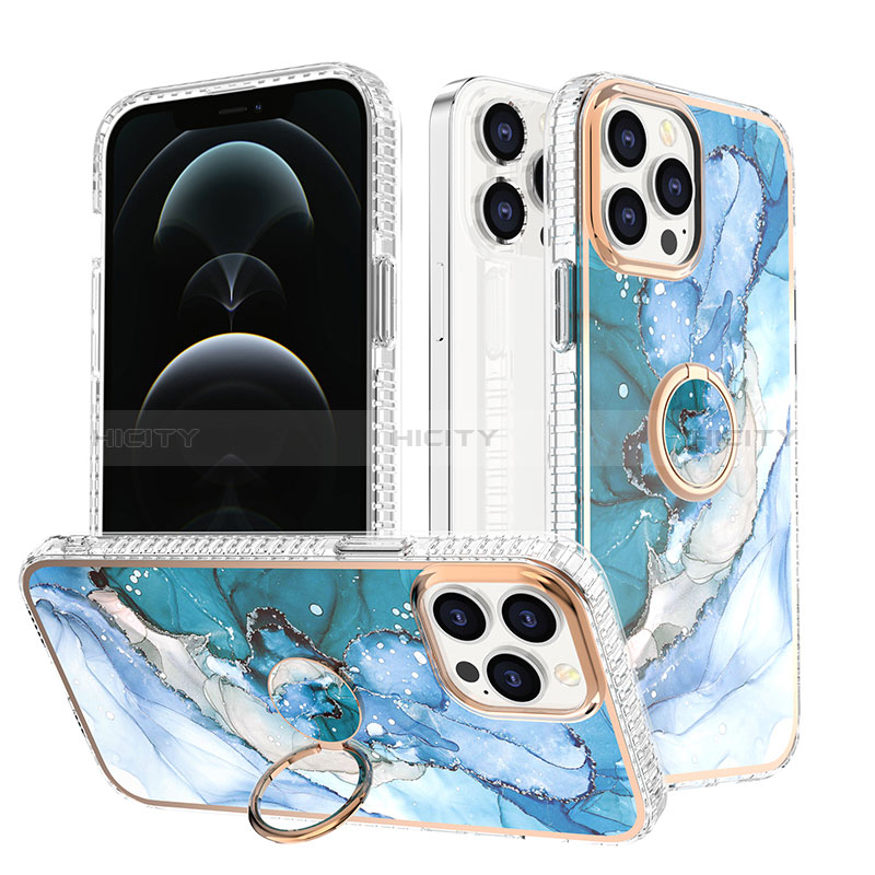 Funda Silicona Gel Goma Patron de Moda Carcasa con Anillo de dedo Soporte YJ1 para Apple iPhone 13 Pro Max