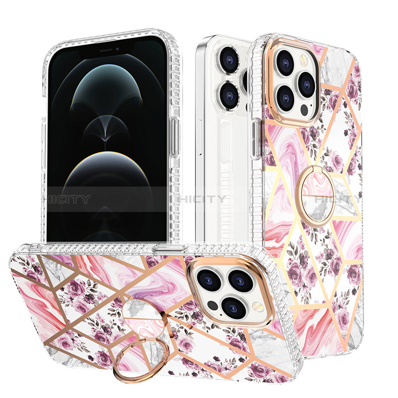 Funda Silicona Gel Goma Patron de Moda Carcasa con Anillo de dedo Soporte YJ1 para Apple iPhone 13 Pro Max