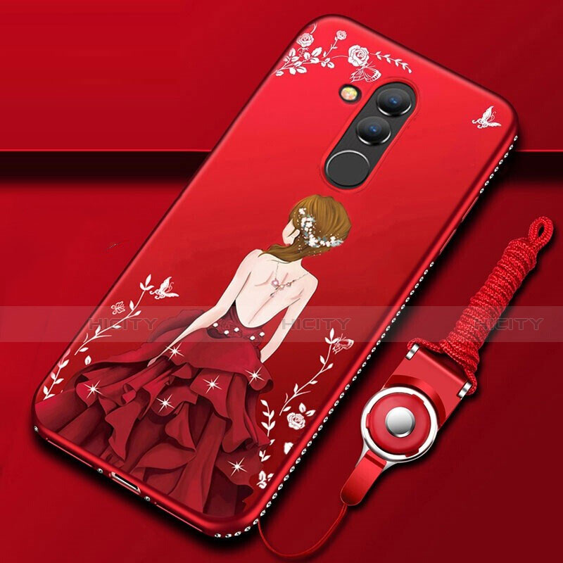 Funda Silicona Gel Goma Vestido de Novia Carcasa H01 para Huawei Mate 20 Lite Rojo