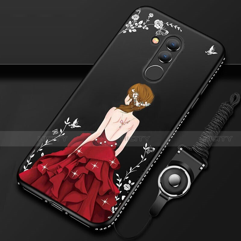Funda Silicona Gel Goma Vestido de Novia Carcasa H01 para Huawei Mate 20 Lite Rojo y Negro