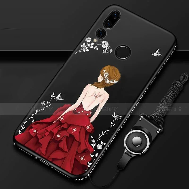 Funda Silicona Gel Goma Vestido de Novia Carcasa K01 para Huawei Honor 20 Lite Rojo y Negro