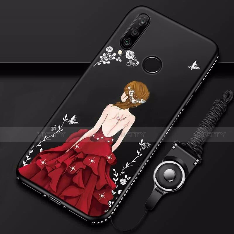 Funda Silicona Gel Goma Vestido de Novia Carcasa K01 para Huawei P30 Lite New Edition Rojo y Negro